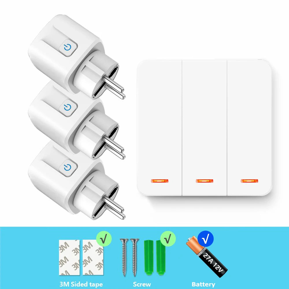 RF Wireless Smart Plug 110V 220V 16A High-power Socket and 86 Wireless Push Button Wall Switch with Battery for Home Appliance