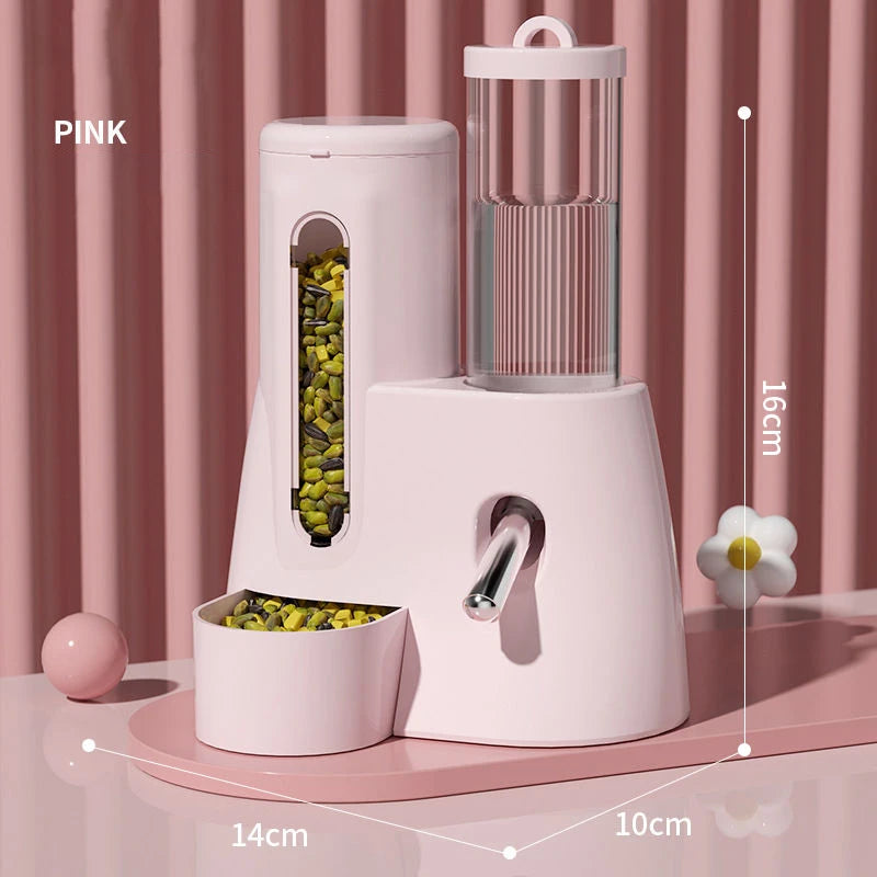 Hamster Water Bottle Automatic Feeding and Drinking Fountain Golden Bear Food Bowl 2-in-1 Water Bottle with Ball
