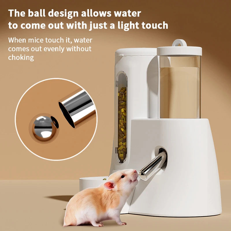 Hamster Water Bottle Automatic Feeding and Drinking Fountain Golden Bear Food Bowl 2-in-1 Water Bottle with Ball