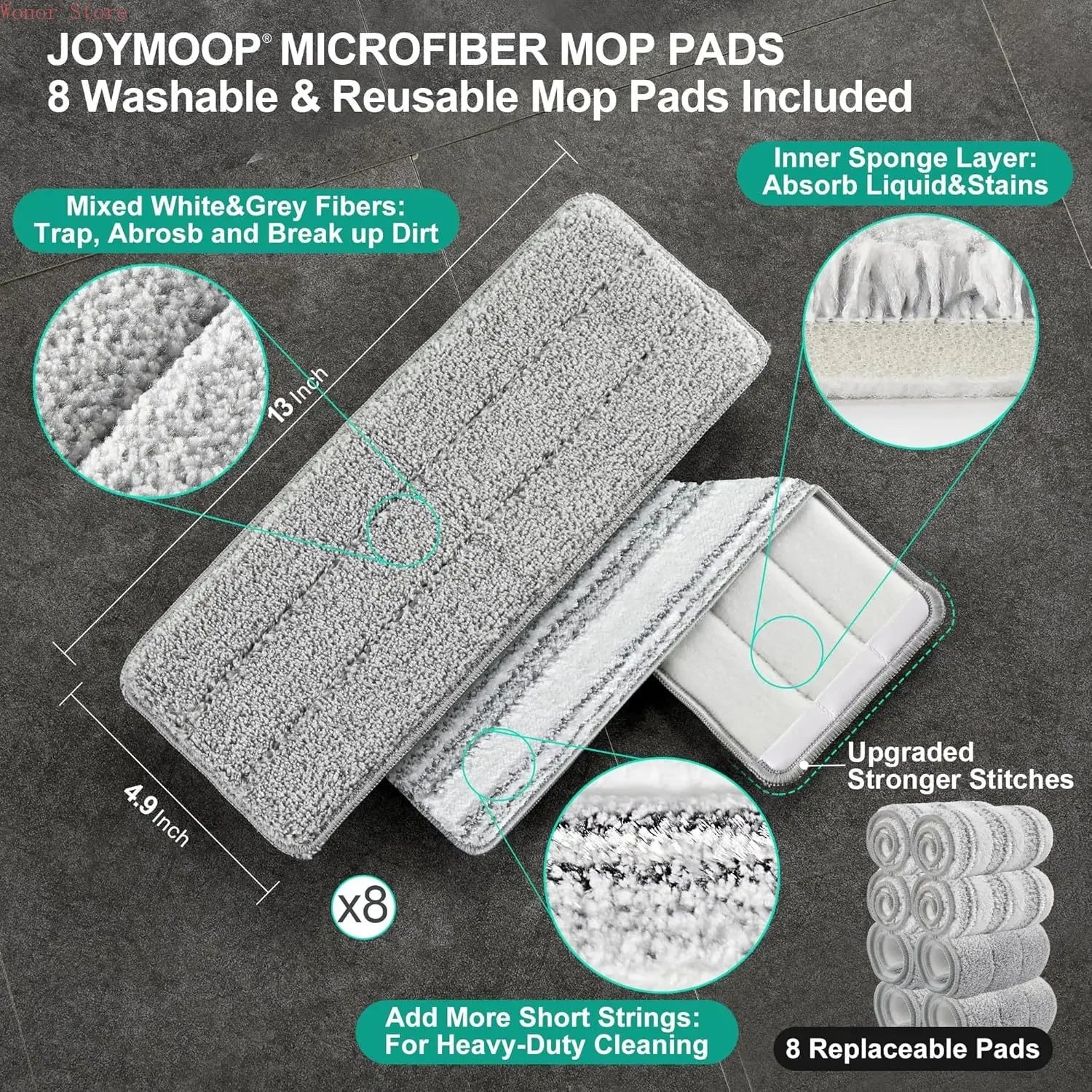 Mop and Bucket with Wringer Set for Floor Cleaning and Wall Cleaner, Flat Mop and Bucket System Set with 2 Mops and 8 Large