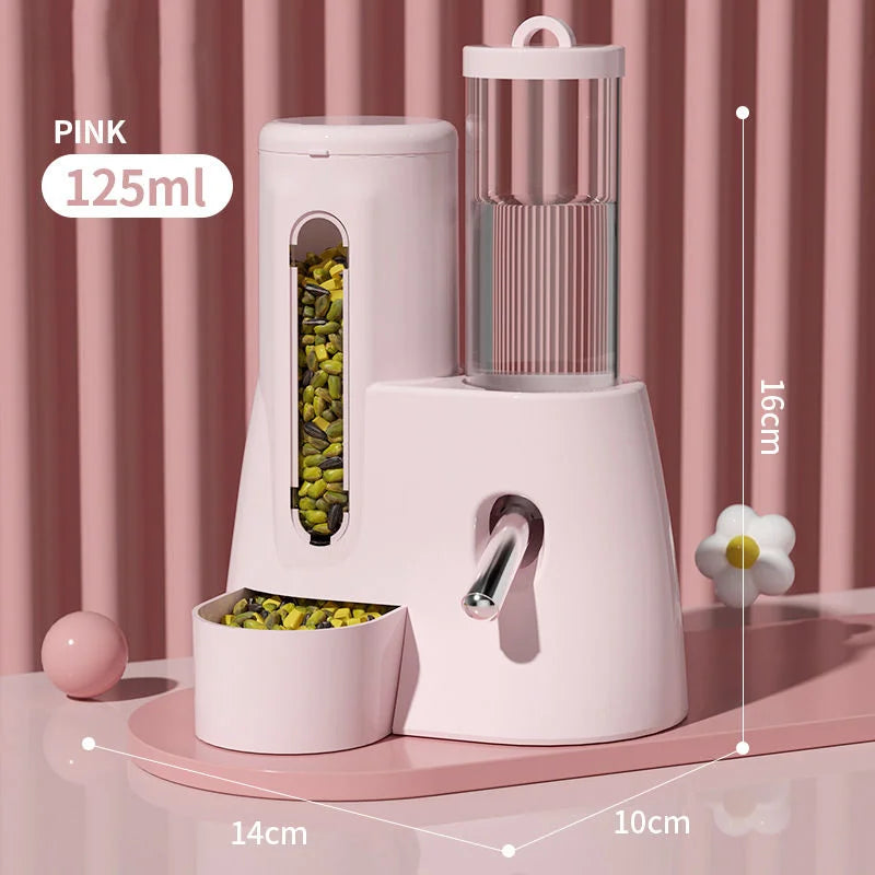 Hamster Water Bottle Automatic Feeding and Drinking Fountain Golden Bear Food Bowl 2-in-1 Water Bottle with Ball