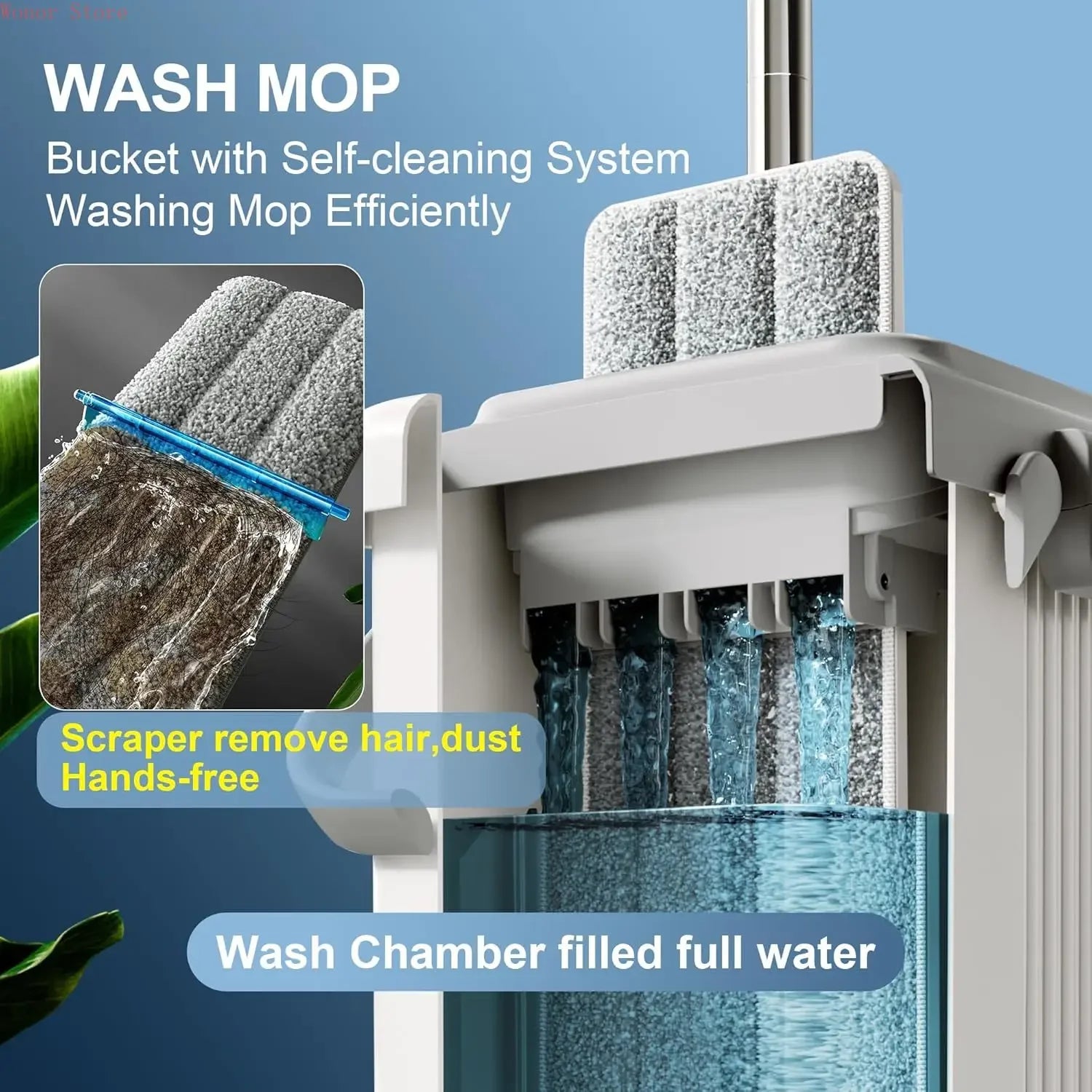 Mop and Bucket with Wringer Set for Floor Cleaning and Wall Cleaner, Flat Mop and Bucket System Set with 2 Mops and 8 Large