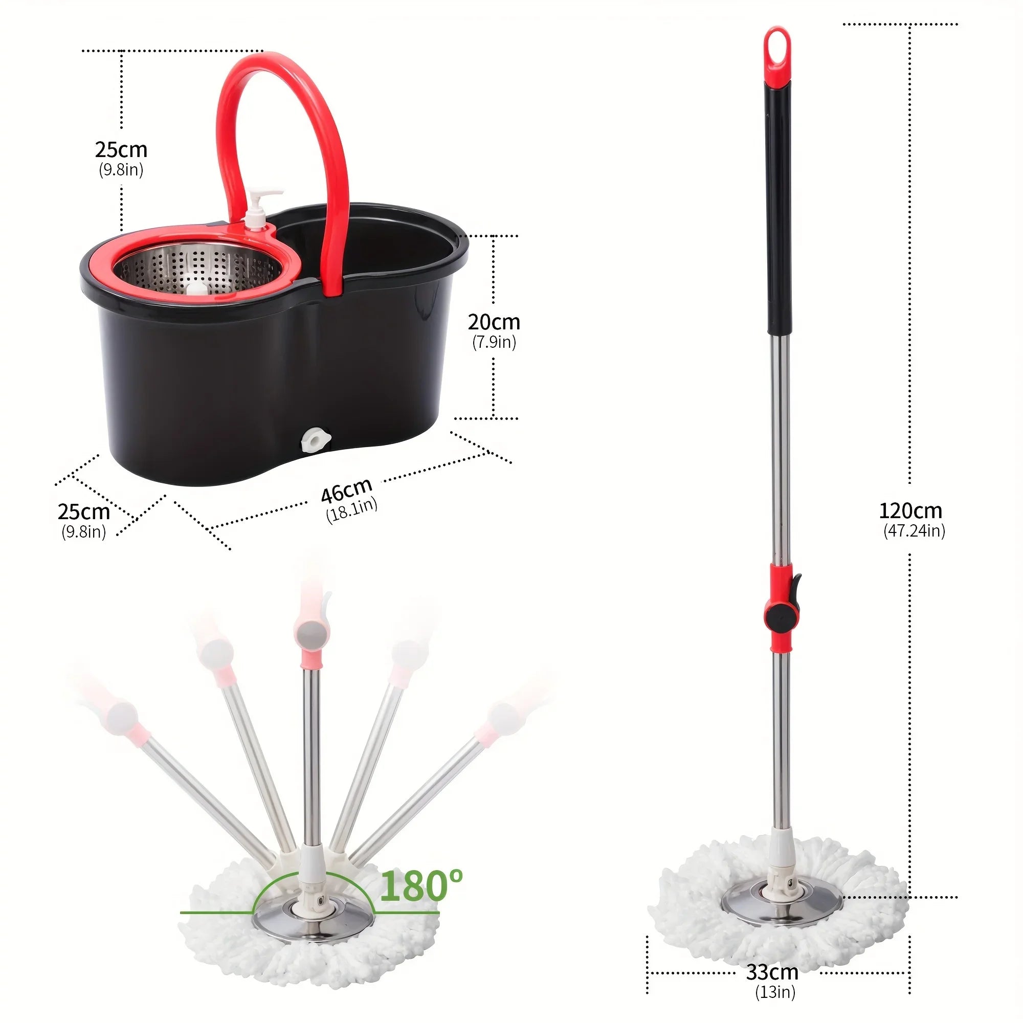 Hot Sale Heavy Duty Spin Mop Bucket System, 360° Rotating Floor Cleaner for Home, Adjustable Stainless Steel Handle, 3 Mop Heads